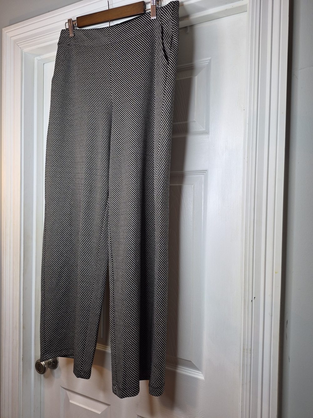 Max Studio London High-Rise Black & Tan Chevron Wide-Leg Pants Large